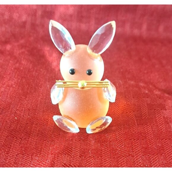 Crystal Bunny Rabbit Figure Miniature Pink Gold Whiskers Bohemia Sklarny - Picture 2 of 6